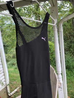 Puma Explosive Bodysuit Black Mesh Cross Back 3/4 Capri Jumpsuit size Small