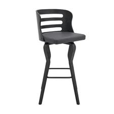 30" Swivel Bar Stool in Gray Faux Leather & Black Wood