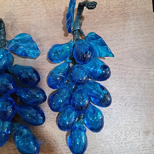 Vintage Blue Art Glass Grape Clusters  Blown MCM  Murano Style 4 Grape Clusters - Picture 2 of 21