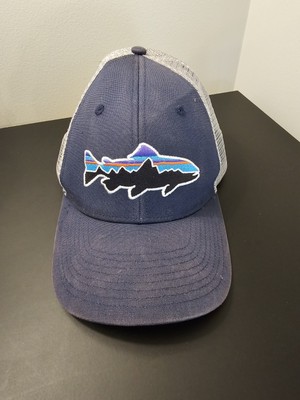 Patagonia Hat Cap Snapback Fitz Roy Fish Trout Logo Blue One Size Trucker