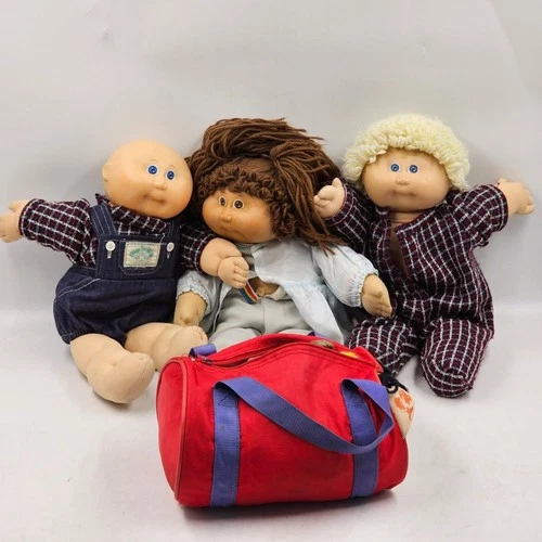 3 Cabbage Patch Kids Dolls & Clothes Lot Jesmar Coleco 1980s Vintage #8126
