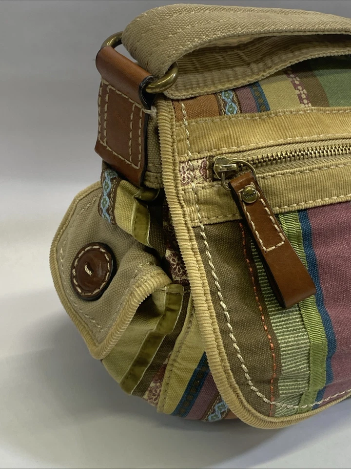 Cartera/bolso bandolera de lona de trabajo parche a rayas vintage fósil correa ajustable Foto 3 de 4