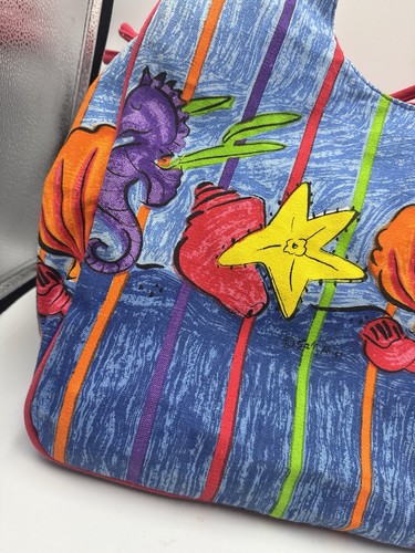 Borsa a tracolla SALLY HUSS grande spiaggia tela blu doppio manico NUOVA SENZA ETICHETTE - Foto 3 di 19
