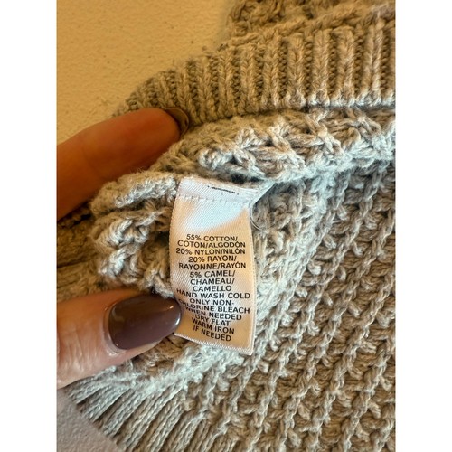 LOFT Women's Mock Neck Gray Chunky Knit Sweater Sz M Front Pockets - Picture 4 of 6