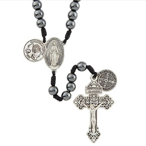 Military Rosary US Army 8mm Hematite Beads St Michael St Benedict Medals - 第 2/4 張圖片