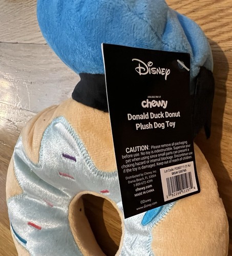 Disney Paperino Ciambella Peluche Cane Cigolante Giocattolo Peluche Marca Chewy Trattare Cappello - Foto 3 di 4