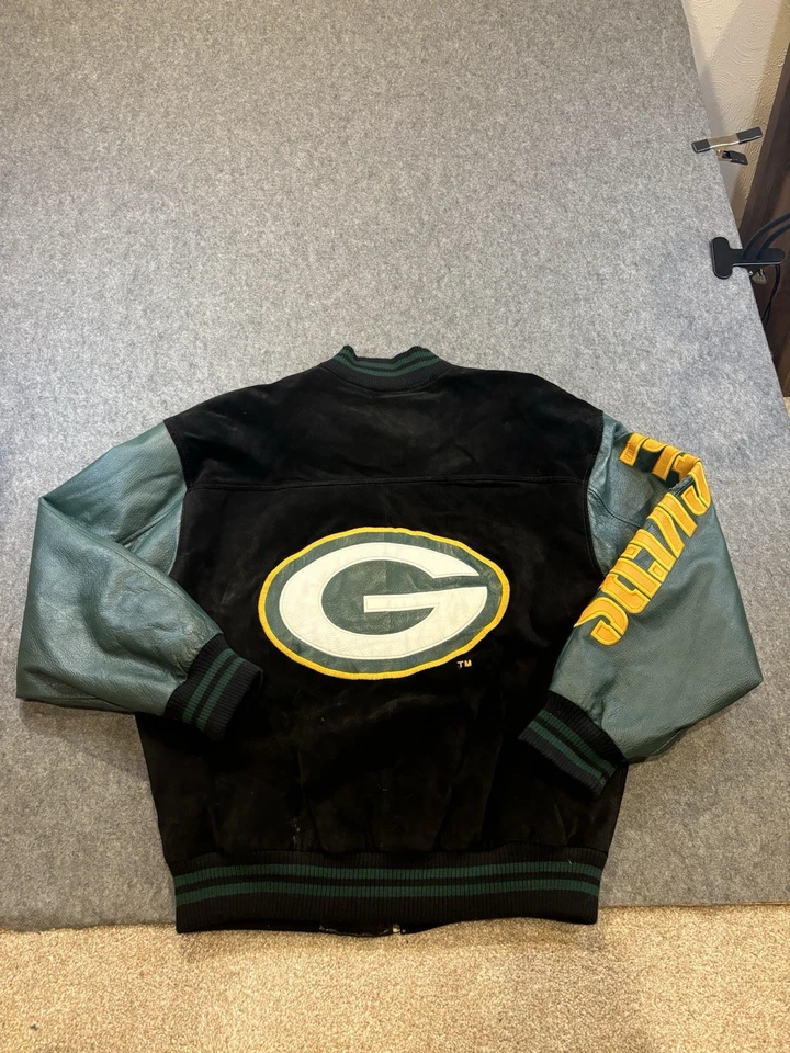 Jaqueta de couro vintage Green Bay Packers G-III Carl Banks zíper completo camurça masculina M - Imagem 3 de 4