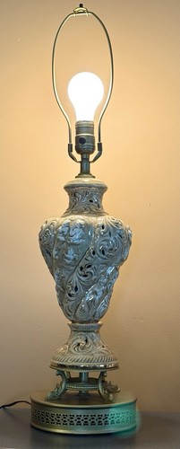Antique Signed Italian Capodimonte Cherubs Porcelain Lamp Gold Dolphin Base - Picture 11 of 13