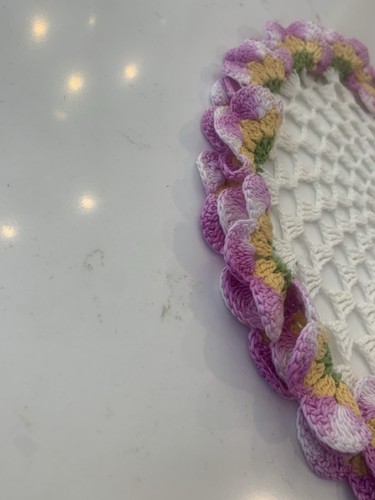 Pansy Floral Doily Vintage Mid Century Handmade 11” White Multicolor - Picture 4 of 8