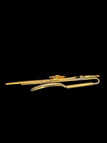 American E Pluribus Unum Army Sword Vintage Tie Clip Gold Tone Enameled J8 - Picture 2 of 6