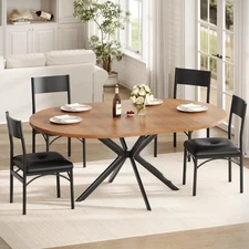 Round Extendable Dining Table Set for 4-6, Kitchen Table with Upholstered Chairs
