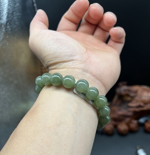 11.6mm Qinghai Lake Water Green Hetian Jade Bracelet 精品青海湖水绿和田玉手串 - Picture 11 of 13