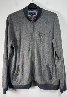 Ted Baker Jacke Herren Größe 6 UK 2XL Grau Baumwolle Modal Mischung Weich Reißverschluss Cardigan