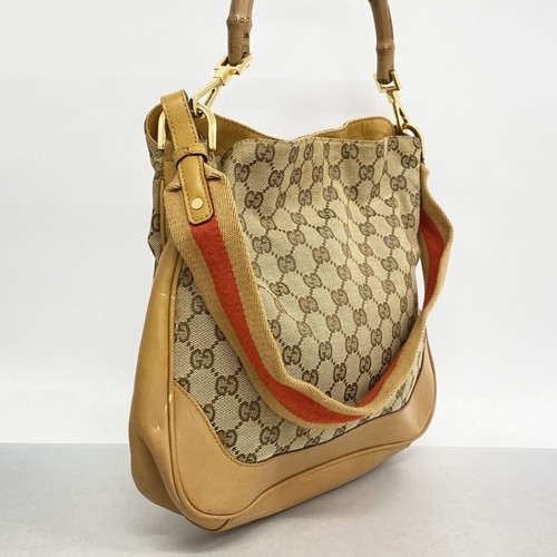 Gucci Shoulder Bag GG Canvas Bamboo 001 4095 Canvas Brown Gold Hardware Used Lad - Picture 2 of 10