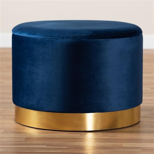Baxton Studio Marisa Navy Blue Velvet Upholstered Gold Finished Storage Ottoman - Picture 7 of 8
