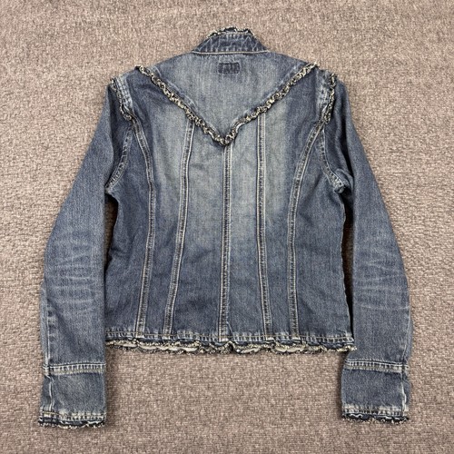 Vintage Rave Jean Jacket Womens Medium Blue Denim Frill Panel Chic Y2K - Picture 4 of 7