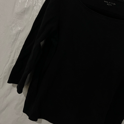 Eileen Fisher Black 3/4 Sleeve Cotton T-Shirt Size Large - Picture 2 of 5