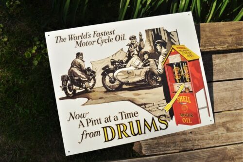 Shell Motorcycle Motor Oil Tin Metal Sign - Gas - Gasoline - Drum - Can - Retro - Picture 2 of 4