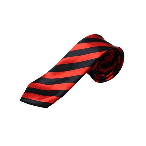 Mens Red & Black Thick Striped 5cm Skinny Neck Tie - Picture 2 of 3