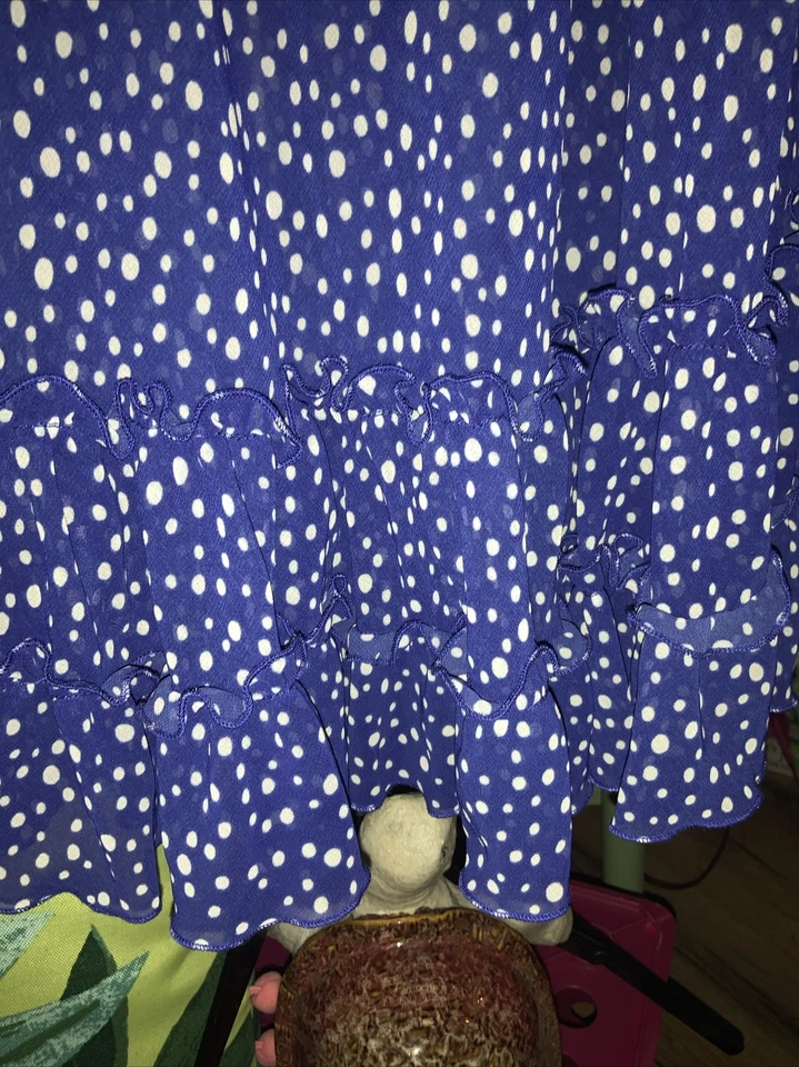 Oscar De La Renta Pink Label Blue/White Dot Ruffles Chemise Nightie Size Small - Image 3 of 4