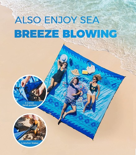 New! OCOOPA Diveblues Beach Blanket Sand proof 10'X 9' Fits 1-8 Adults Easy Pack - Picture 17 of 63