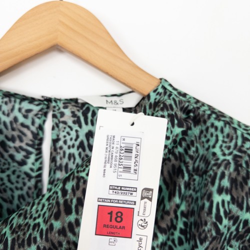 M&S Satin Animal Print Blouse Size 18 NEW Green Black Leopard Cowl Neck - Picture 11 of 19