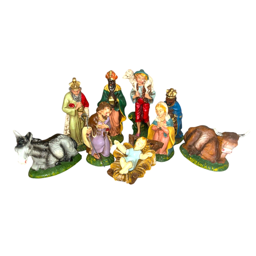 Vintage italienische Krippe 10-teilig handbemalt Kreidegeschirr Balfour Italien Weihnachten - Bild 1 von 12