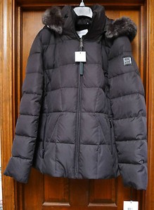 hooded nwt klein puffer calvin coat down charcoal faux fur trim dark