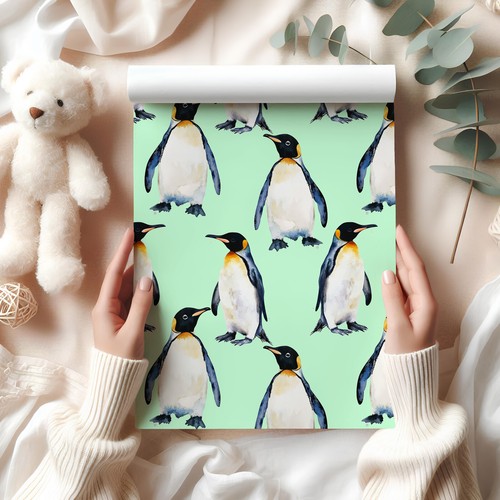 Penguin Gift Wrap – Watercolour Penguin Wrapping Paper for Winter & Birthday W77 - Picture 2 of 29