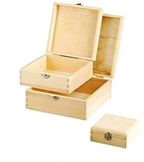 x 3 Scatole Legno Quadrate Decoupage Portagioie Matrioska Scatola Cofanetto dfh