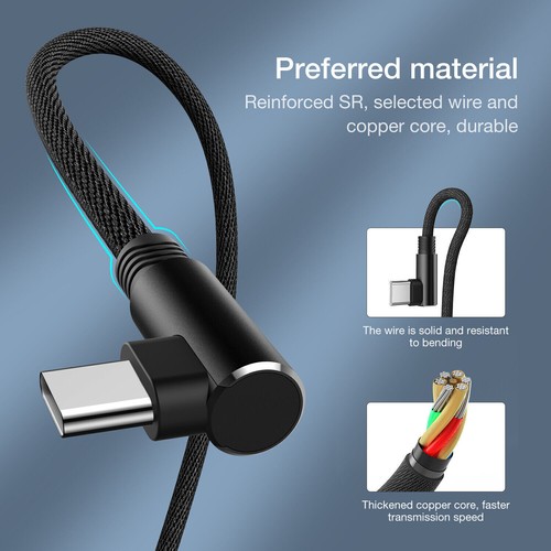 90° Angled Braide USB A to Type C Charger Cable For Samsung S24 S23 A55 A15 A35 - Picture 4 of 15