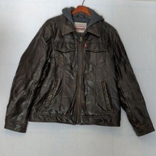 Levi's Brown Faux Leather Trucker Motorcycle Hooded Men's Jacket M