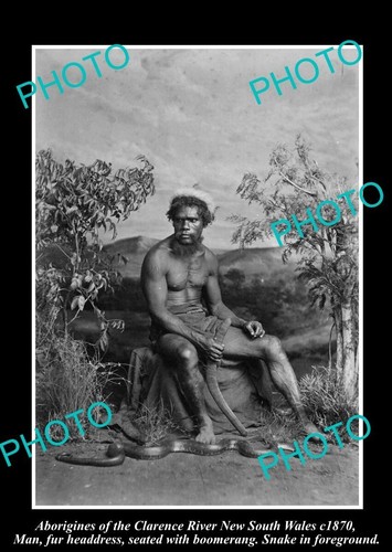 OLD HISTORICAL ABORIGINAL PHOTO MAN & SNAKE CLARENCE RIVER NSW c1870