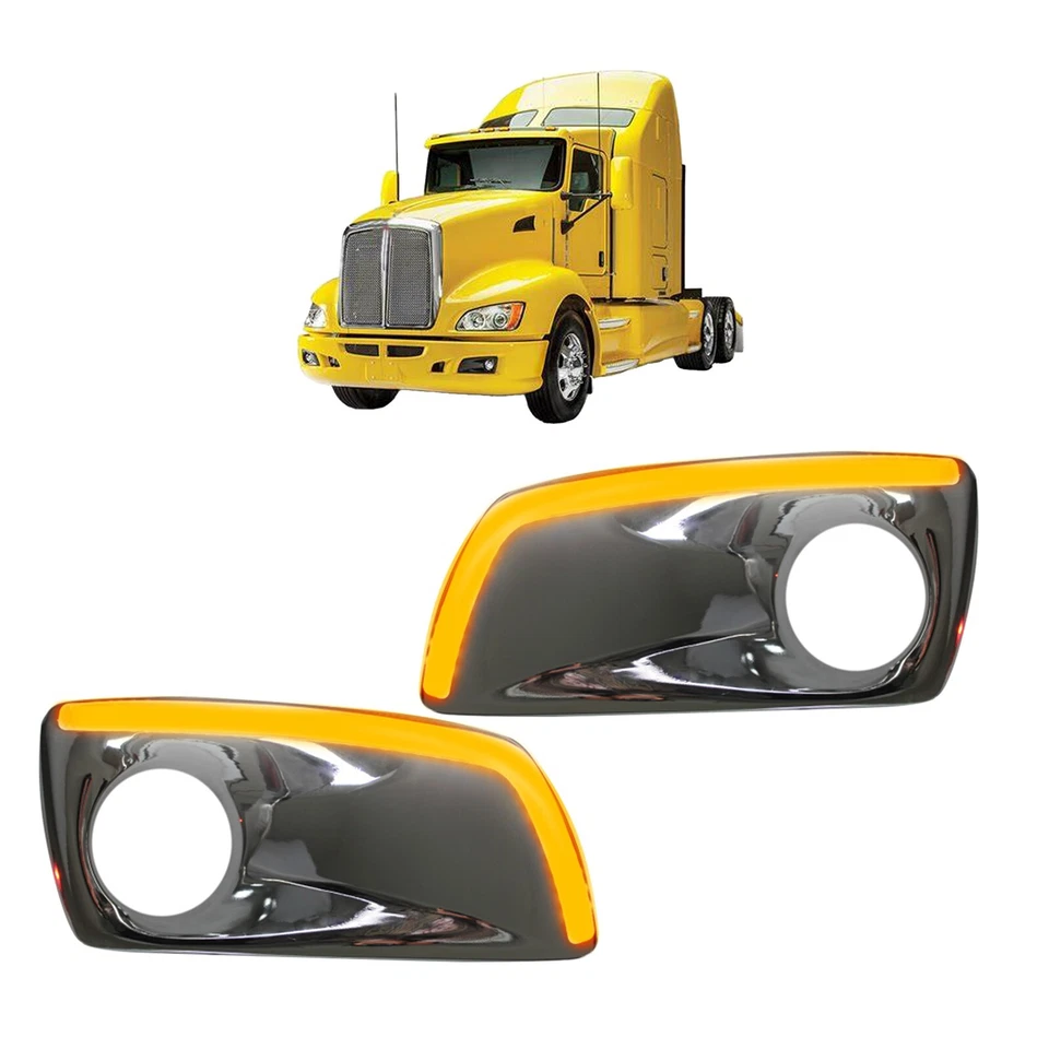 Luces antiniebla Kenworth T660 2008-2020 marco arcos lámpara antiniebla bisel con luces LED Foto 2 de 2