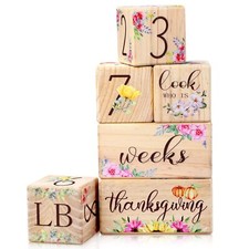 6PCS Baby Milestone Blocks Natural Wooden Photo Props for Baby Shower