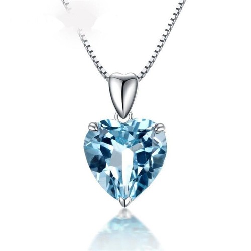 925 Sterling Silver Simulated Heart Cut Aquamarine Women's Solitaire Pendant - Picture 2 of 8