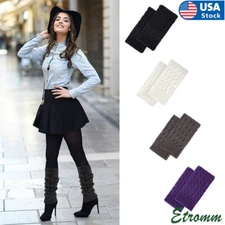 Women Crochet Knit Ribbed Leg Warmers Solid Knee High Winter Boot Wool Sock Long