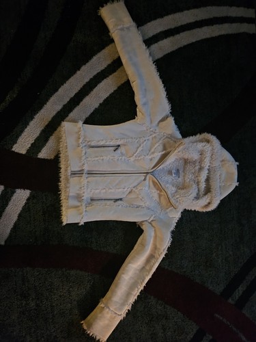 GUESS JEANS Authentic White Suede removable Hooded Jacket, Size XS - Picture 6 of 12