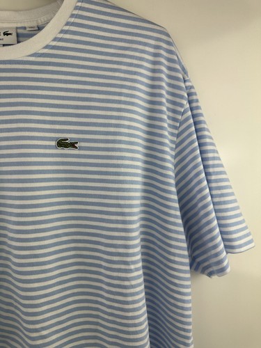 Lacoste Men's Striped Heavy Cotton T-Shirt Short Sleeve Blue White Crew Neck 4XL - Picture 8 of 16