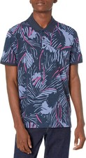 Perry Ellis Mens Standard Allover Print Slub Short Sleeve Polo Dark Sapp XXL
