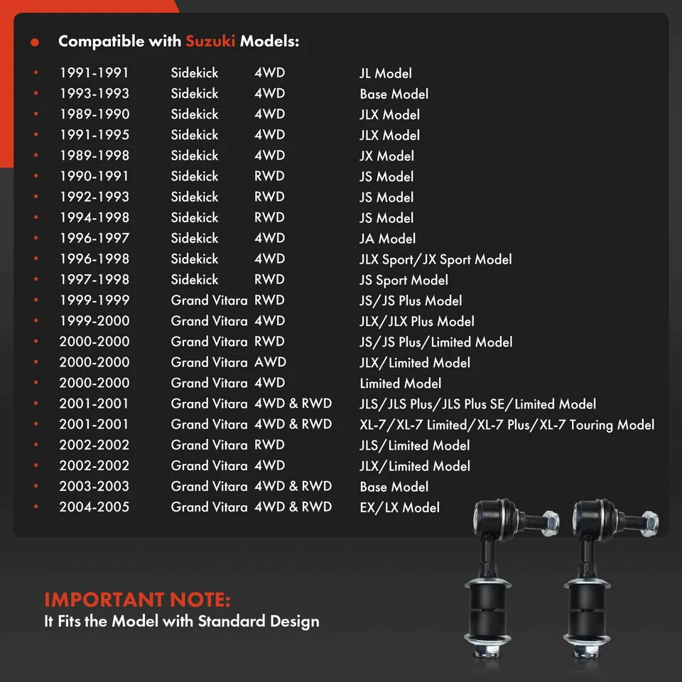 2x Barra estabilizadora delantera enlace para Suzuki Grand Vitara 1999-2005 Chevy GMC Tracker Foto 3 de 4