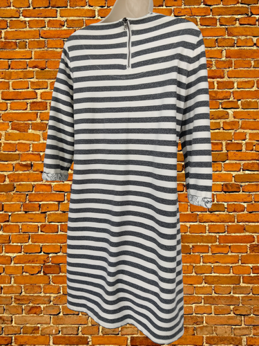 M&S PER UNA WEEKEND SIZE UK 16 GREY MIX POCKET DRESS ROUND NECK SHORT SLEEVE ZIP - Picture 4 of 8