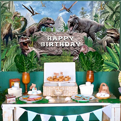 Dinosaur Theme Backdrop Banner Polyester Dinosaur Happy Birthday Photo - Foto 5 di 8