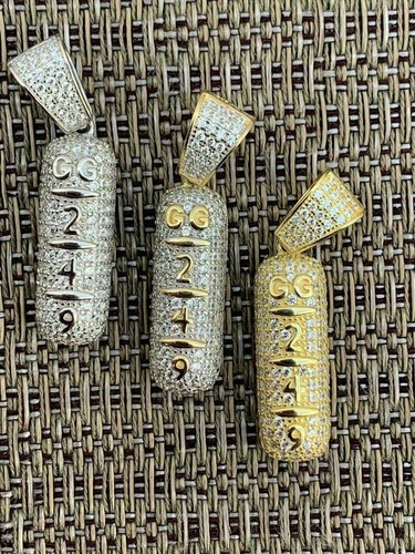 Collar colgante barra píldora XANAX enchapado en oro 14k plata 925 maciza circonita cúbica Xan GG 249 - Imagen 12 de 14