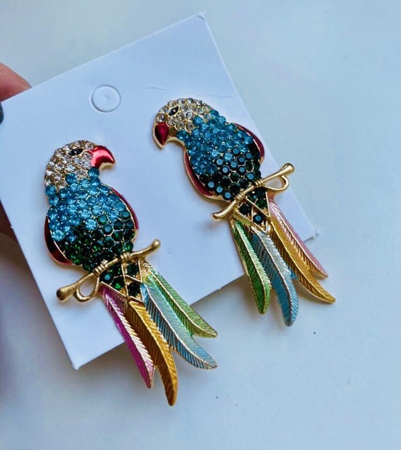 Silver shop parrot earrings