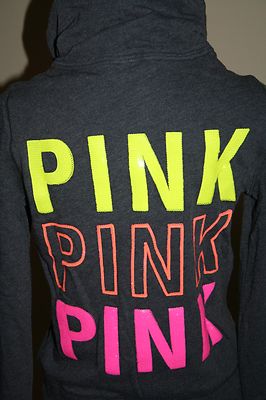NEW VICTORIA'S SECRET PINK BLING PERFECT ZIP HOODIE GRAY NEON
