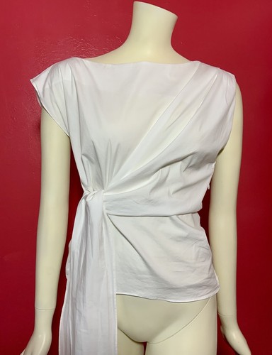 Zara Women’s Sleeveless White Blouse Top Side Tie Career Cocktails M6 - Picture 3 of 10