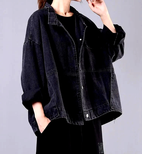 Ladies Black Denim Rock Chic Street Edgy Urban Short Trucker coat Jacket 16 - Picture 5 of 13
