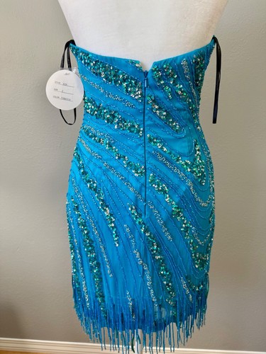 New Sequin Formal Dress Alyce Designs Bright Turquoise Sz. 2 - Picture 2 of 5