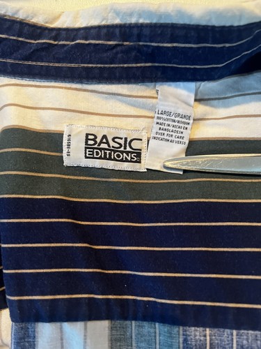 Basic Editions Men's Dress Shirt L Button Down Blue/green/gold/White Striped - Picture 8 of 9